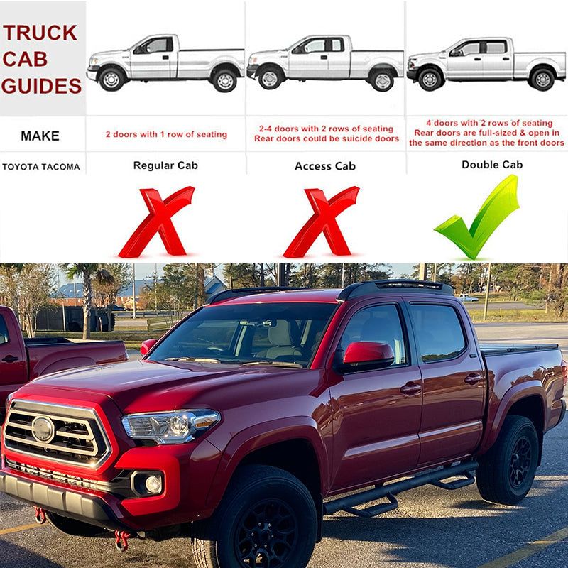 Black Roof Rack Rails for 2005-2022 Toyota Tacoma Double Cab Cross Bars Crossbars
