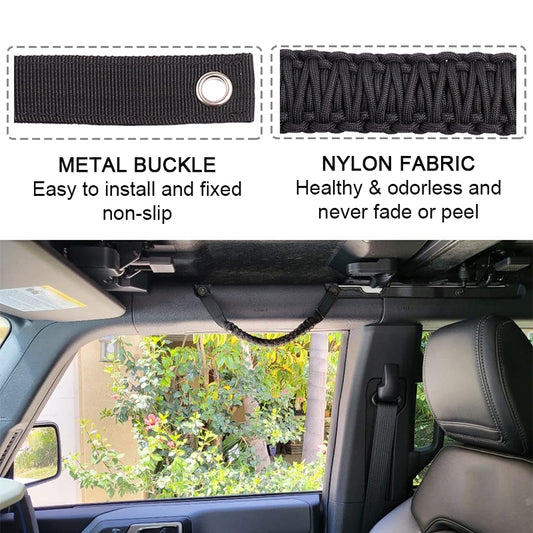 2Pcs Roll Bar Grab Handles Paracord Grip Handle for Ford Bronco 2/4 Door 2021 2022 (Black / Orange)