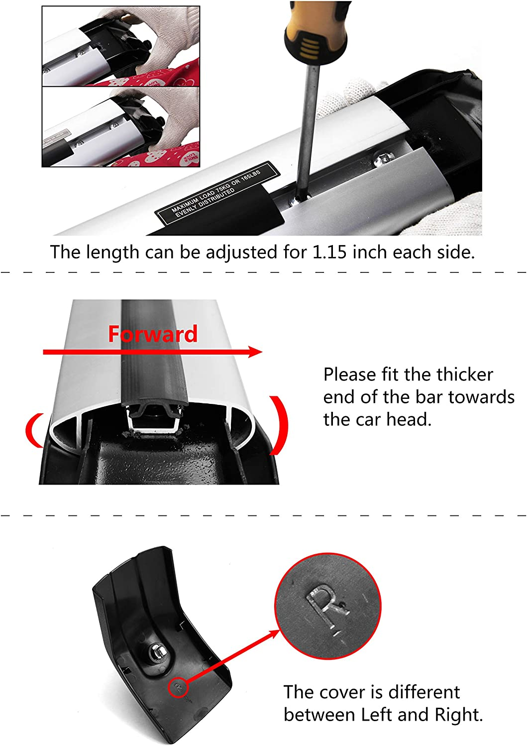 Saremas Car Top Luggage Holder Carrier Black Crossbar Cross Bar Roof Rack for Audi Q5 2009-2017