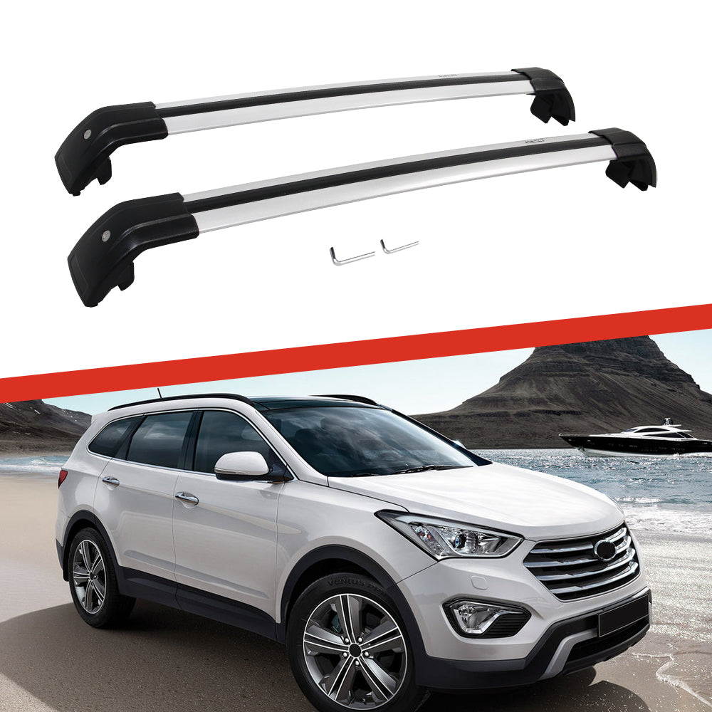 Saremas Off-road Luggage Carrier Lockable Silver Crossbar Cross Bar Roof Rack for Hyundai Grand Santa Fe 2013-2018