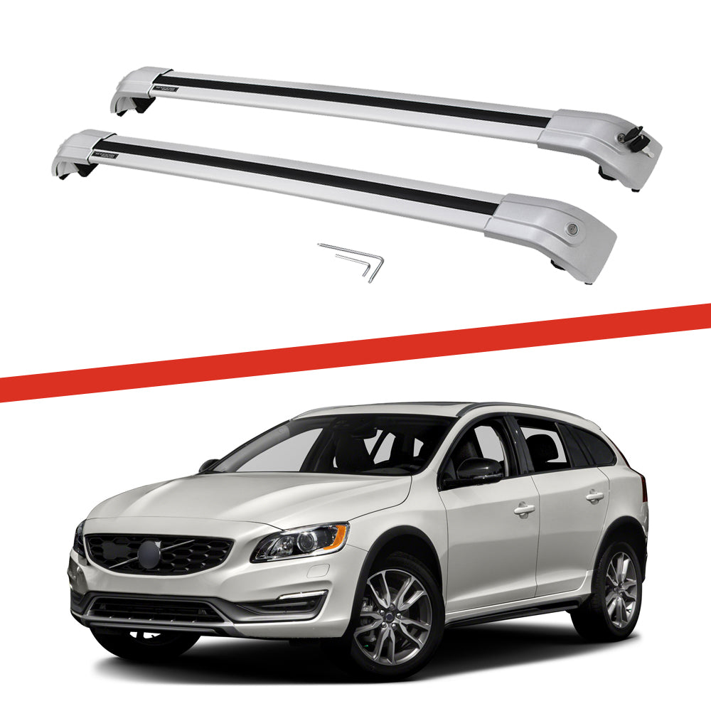 Saremas Aluminum Alloy Luggage Carrier All Silver Crossbar Cross Bar Roof Rack for Volvo V60 2011-2018,2019-2021