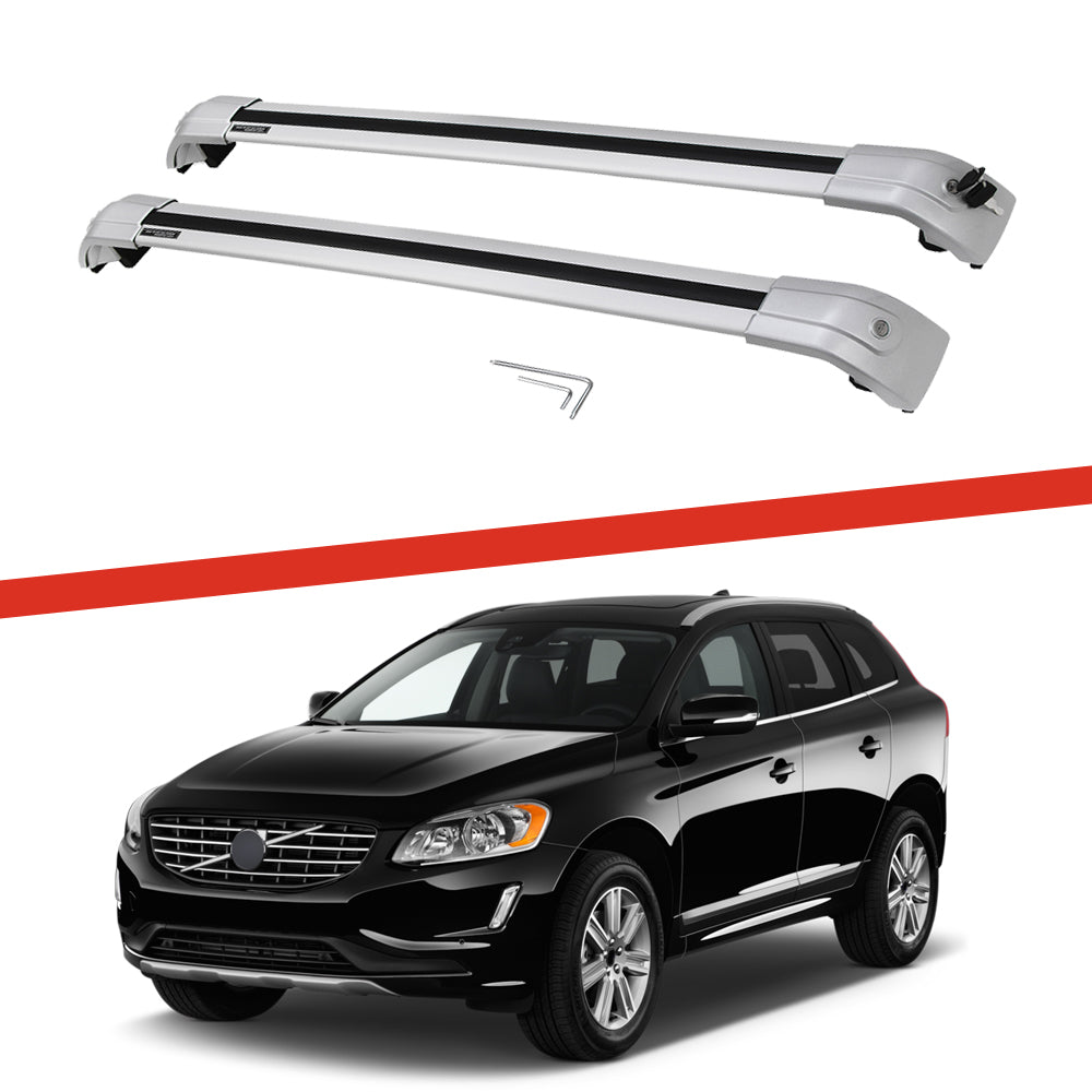 Saremas Car Top Luggage Holder Carrier All Silver Crossbar Cross Bar Roof Rack for Volvo XC60 2009-2017
