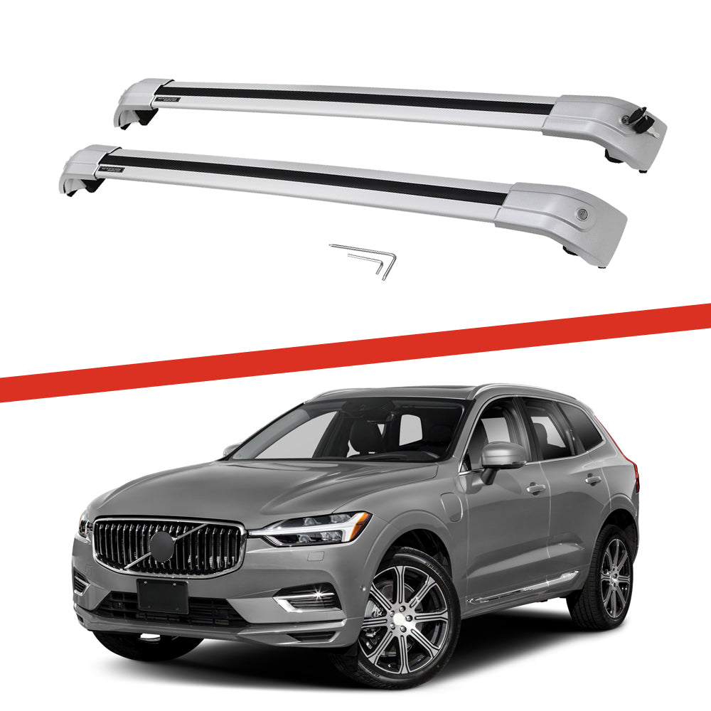 Saremas Aluminum Alloy Luggage Carrier All Silver Crossbar Cross Bar Roof Rack for Volvo XC60 2018-2021