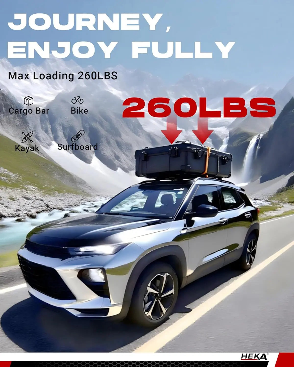  260lb Roof Rack Cross Bars Fit for Chevy Trailblazer 2021—2025 L LT ACTIV RS with Side Rails Heavy Duty Aluminum Cargo Carriers Bikes Surfboards Kayaks-3