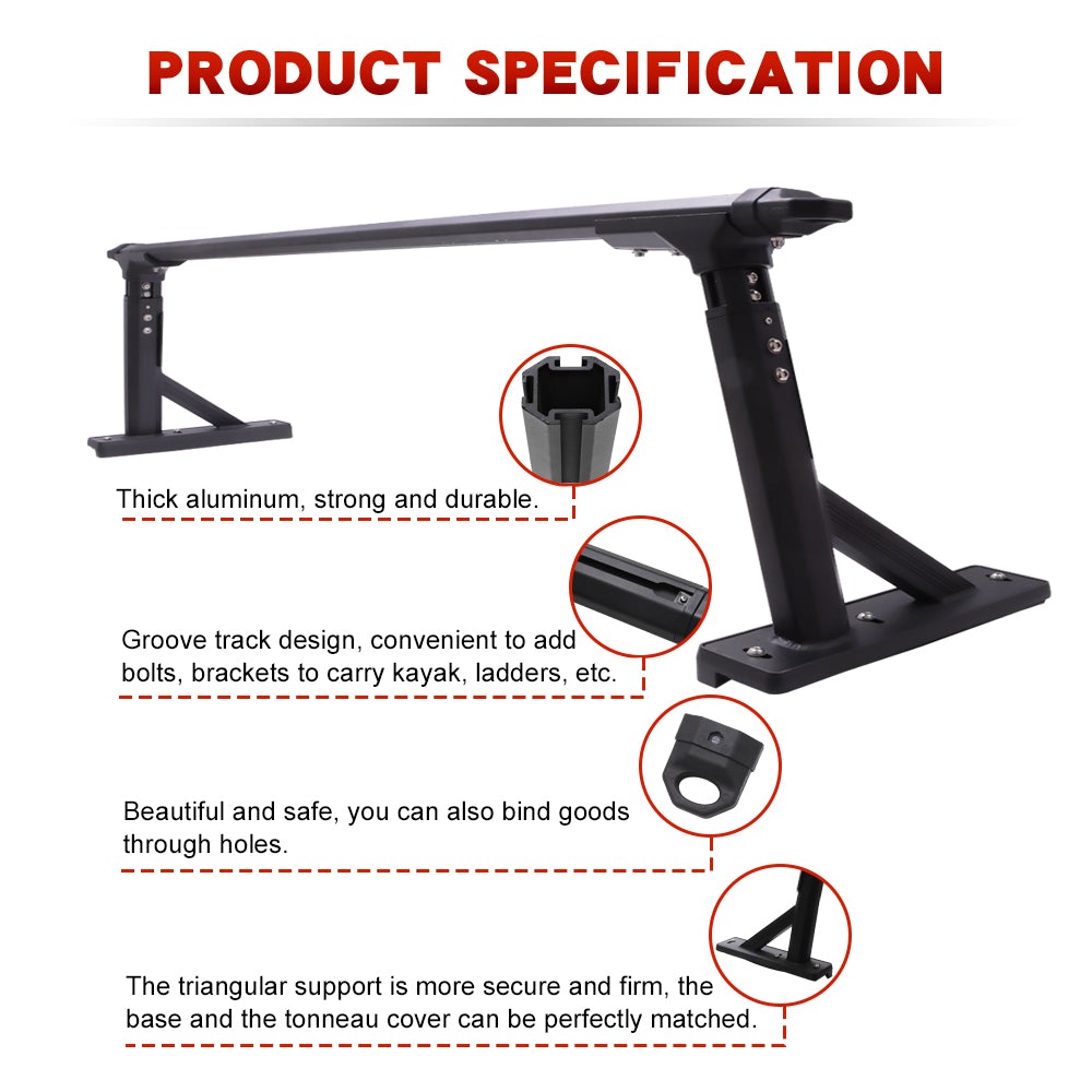 Saremas Universal Medium Height Adjustable Aluminum Truck Bed Ladder Rack for Pickups Without Tonneau Cover