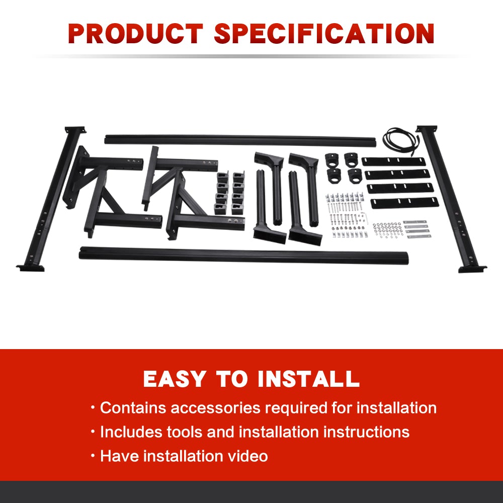 Saremas Universal Medium Height Adjustable Aluminum Truck Bed Ladder Rack for Pickups Without Tonneau Cover