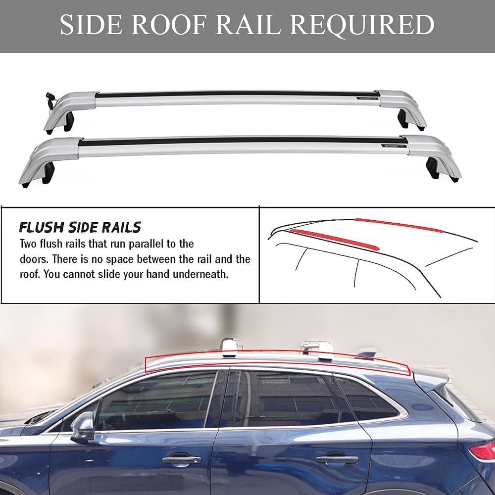 Saremas Adjustable Luggage Carrier All Silver Crossbars Cross Bars Roof Racks for Lincoln Aviator 2018-2021