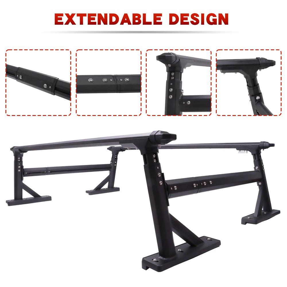 Saremas Universal Medium Height Adjustable Aluminum Truck Bed Ladder Rack for Pickups Without Tonneau Cover