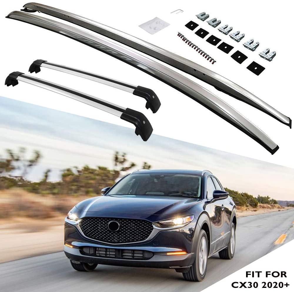 Saremas Silver Car Luggage Side Rail Roof Rack Cross Bar Crossbar Fit for Mazda CX-30 2020 2021