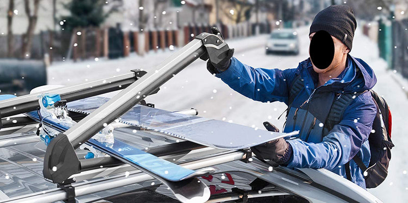 Saremas Universal Car Ski Snowboard Roof Racks,for 2 Pair Skis / 2 Snowboards,Lockable Fit Most Vehicles Equipped Crossbars