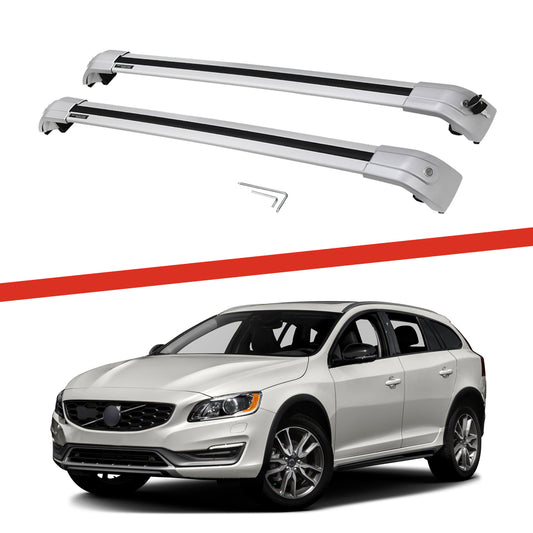 Saremas Aluminum Alloy Luggage Carrier All Silver Crossbar Cross Bar Roof Rack for Volvo V60 2011-2018,2019-2021