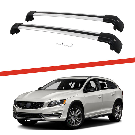 Saremas Aluminum Alloy Luggage Carrier Silver Crossbar Cross Bar Roof Rack for Volvo V60 2011-2018,2019-2021