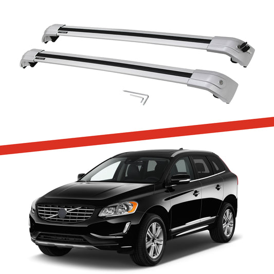 Saremas Car Top Luggage Holder Carrier All Silver Crossbar Cross Bar Roof Rack for Volvo XC60 2009-2017